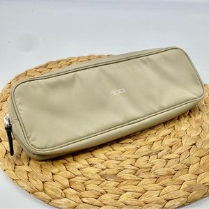 TUMI BEIGE KHAKI NYLON LONG POUCH STATIONARY TRAVEL COSMETICS RECTANGLE BAG